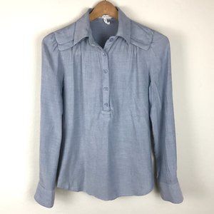BCBGeneration Blue Long Sleeve 1/2 Button Up Top